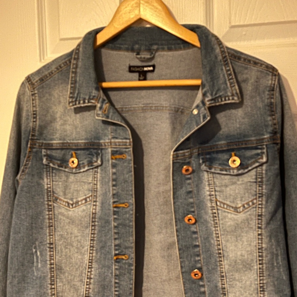 Fashion Nova Blue Denim Jacket with Button Accents
